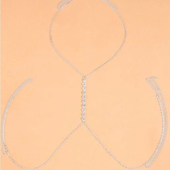 Silver Heart Zircon Body Chain, Elegant, Classy, Minimalist, Punk - Picture 2 of 4